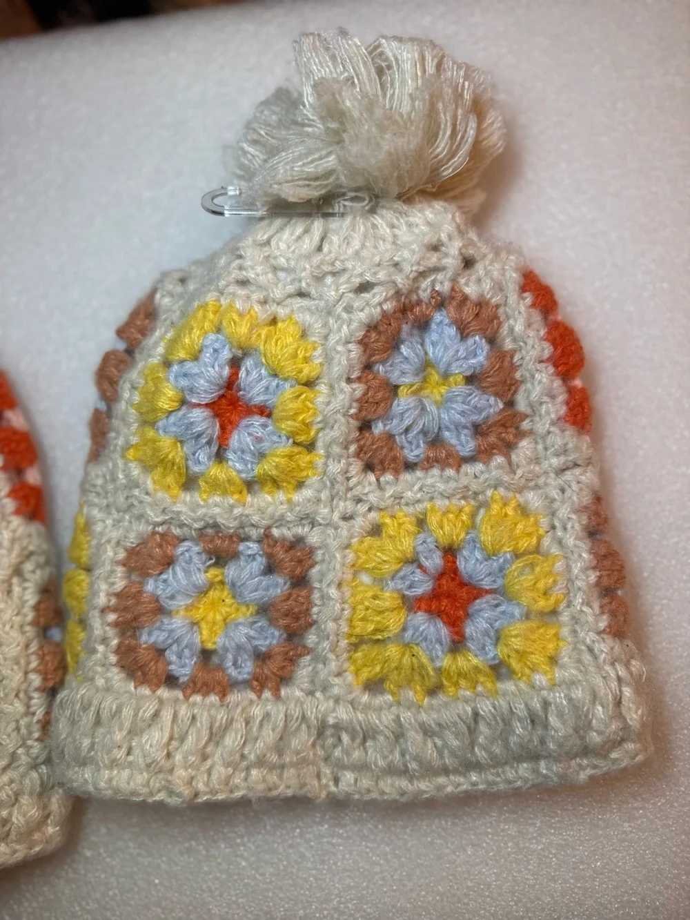 Bundle of 2 - Wild Fable Crochet Granny Square Beanie Hats  Multi Color Pom Pom